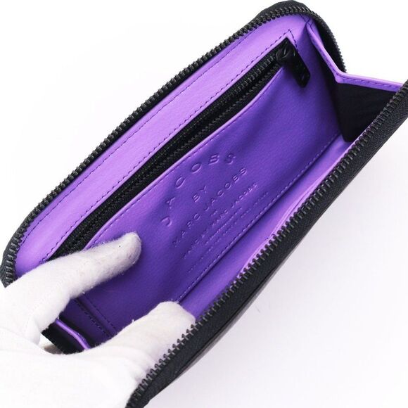 Marc by Marc Jacobs Pebble Leather Long Wallet Black Purple Unisex - Picture 9 of 13